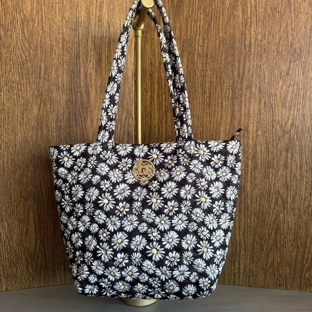 NANETTE LAPORE Large Blue Quilted‎ Daisy Print Tote Bag Errands School Work